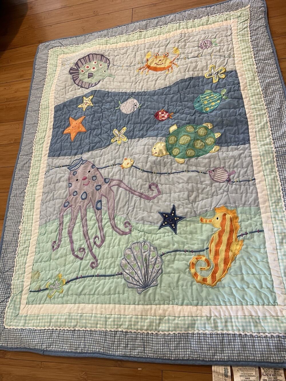 Vintage Kids Line Ocean Sea Life Baby Quilt Nursery Sea Turtle Sea Horse Fish